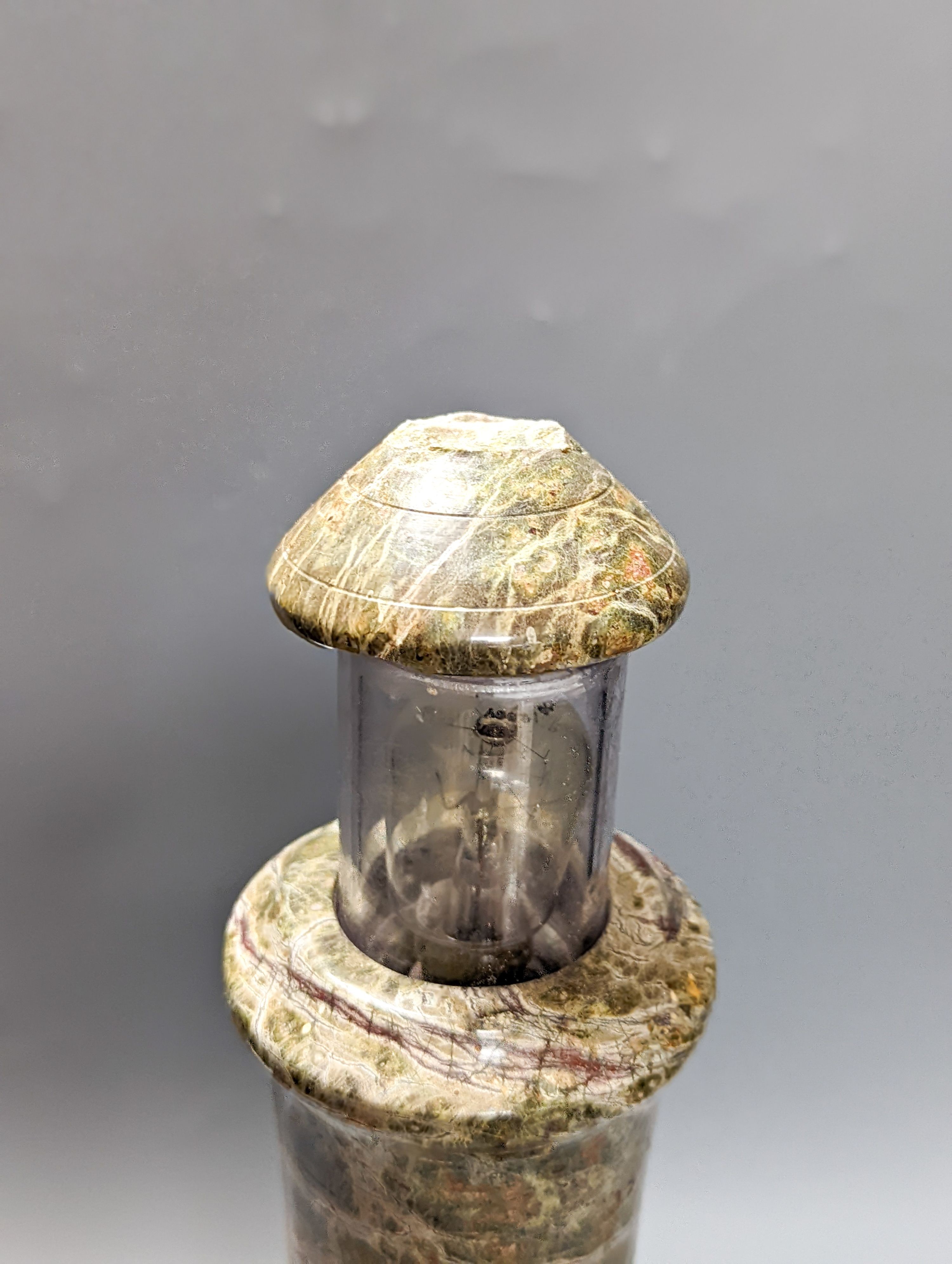 A Cornish serpentine ‘lighthouse’ table lamp 44cm